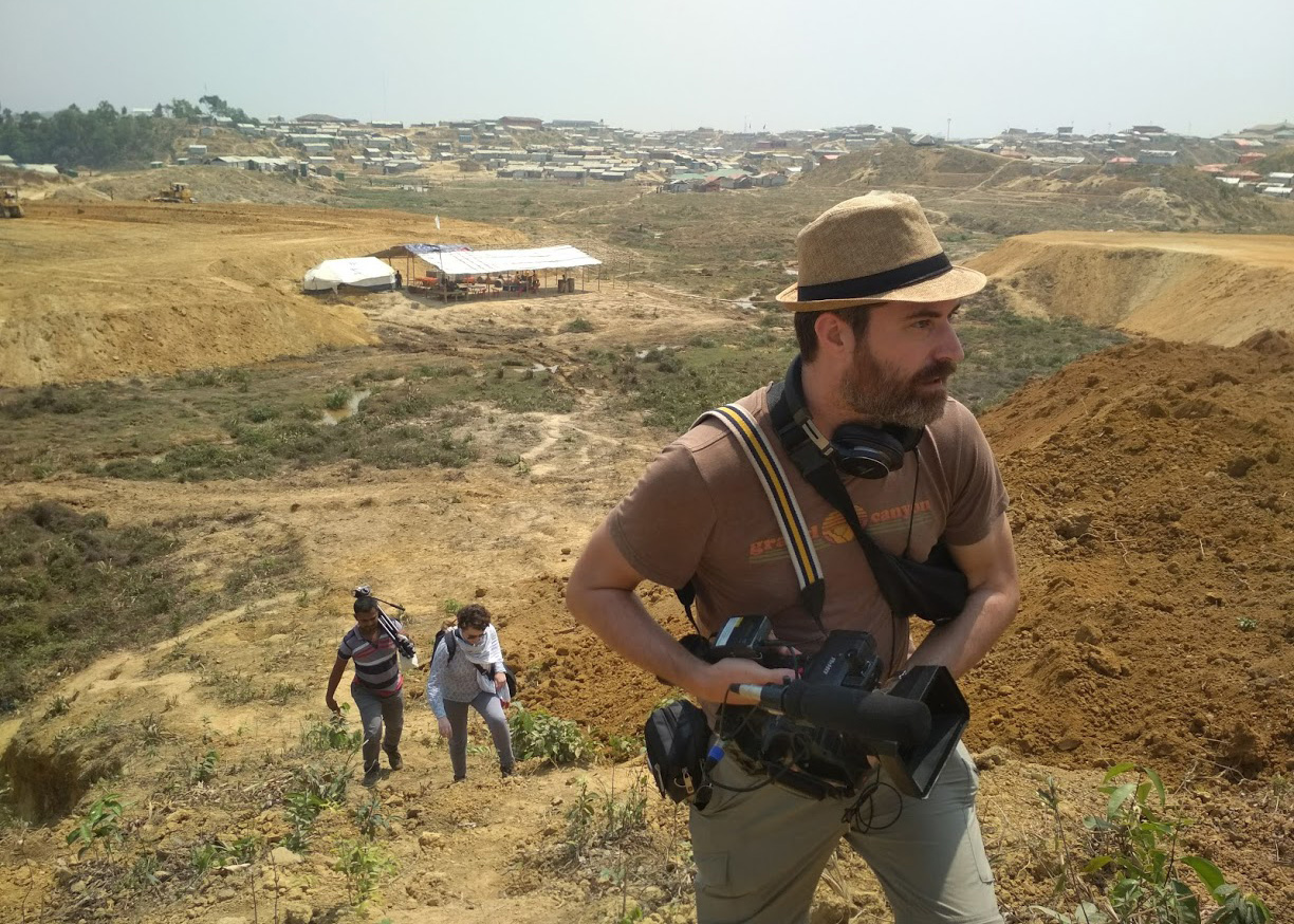 Channel 4 News crew filming inside the Rohingya camp, cox’s Bazar, Bangladesh