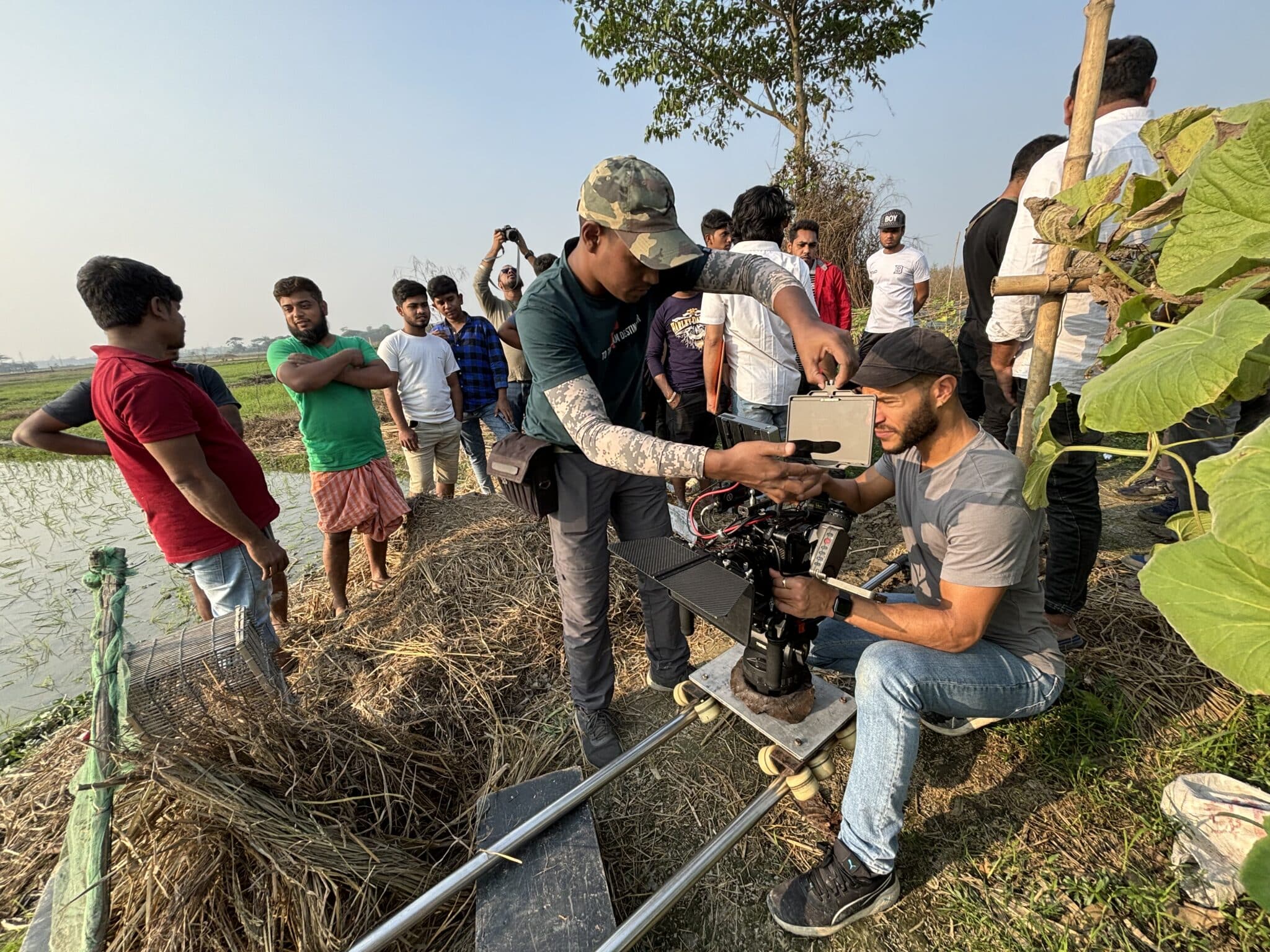 Film crew on location in Dhaka Bangladesh - Nree Productions fixer services