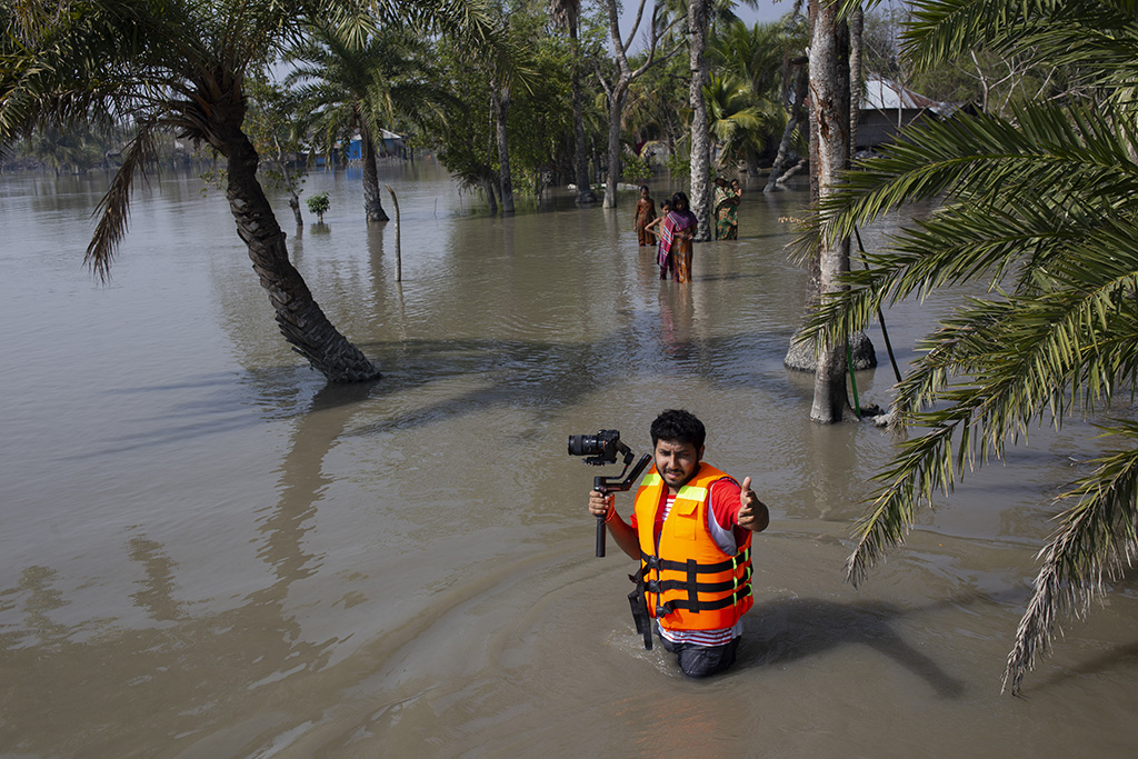 Nree Productions conducting a documentary shoot in a cyclone affected zone in Bangladesh