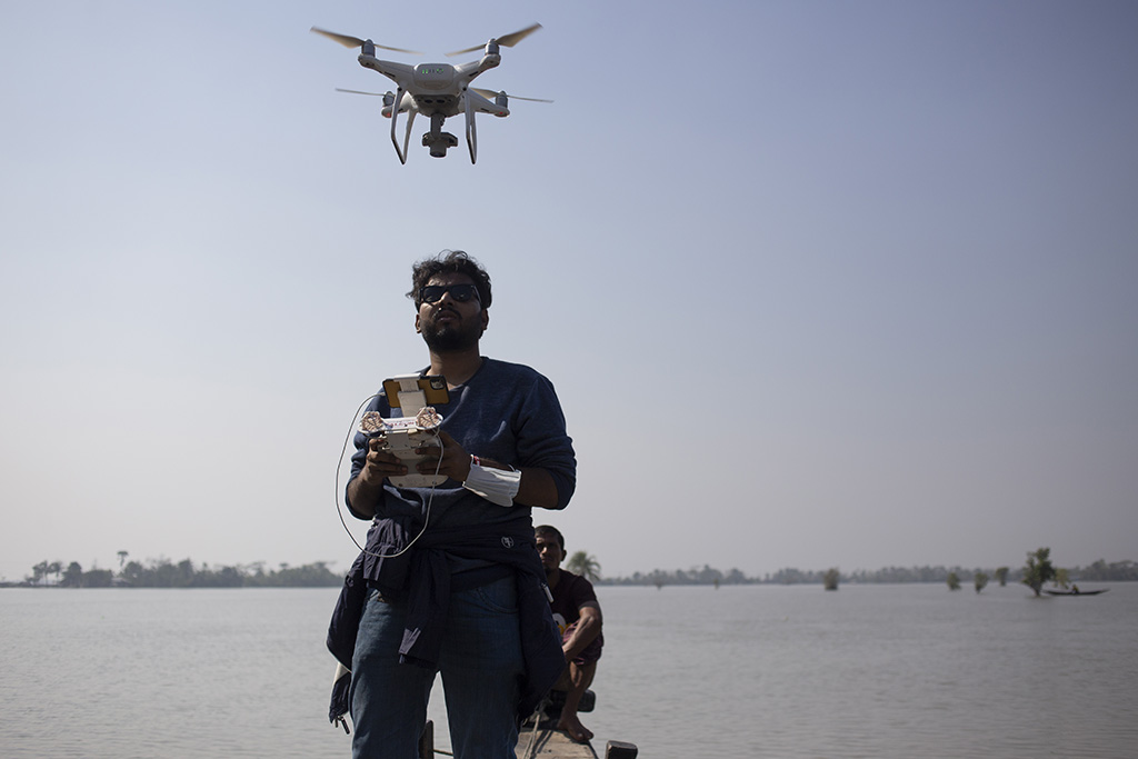 Aerial filming with drone during documentary production in Bangladesh