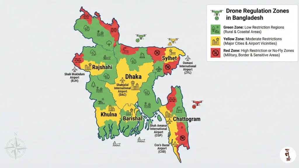 Different drone airspace zones in Bangladesh