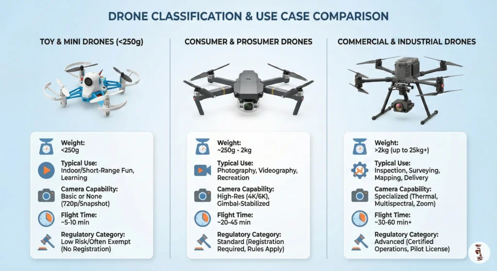 Comparison of toy drones, general-use drones, and cargo drones under Bangladesh CAAB regulations