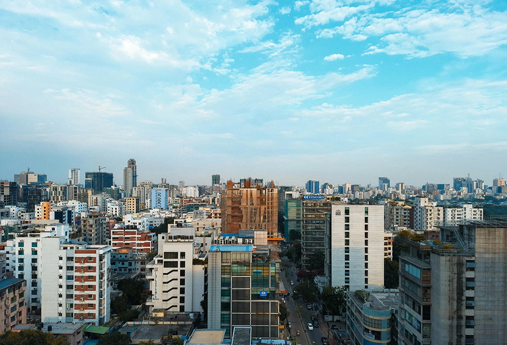Drone aerial photography for real estate property showcase in urban Bangladesh