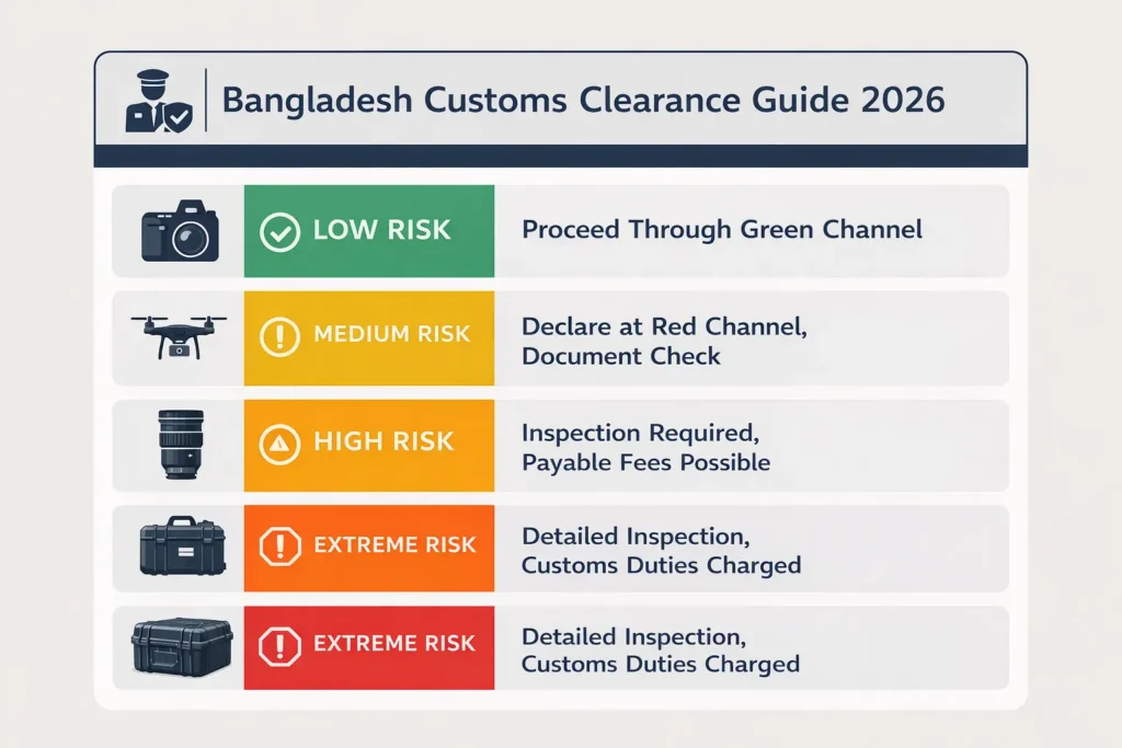 Bangladesh film equipment customs clearance difficulty levels cameras drones lenses comparison chart 2026